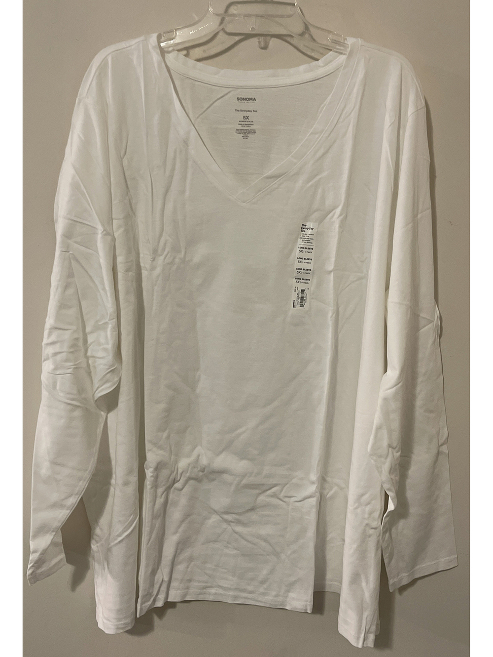 Sonoma Womens 5x White Long Sleeved Vneck Shirt Cotton NWT! A7147